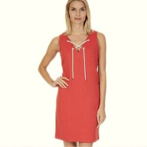 Nautica 100% cotton criss cross tie front mini dress - coral orange - XL